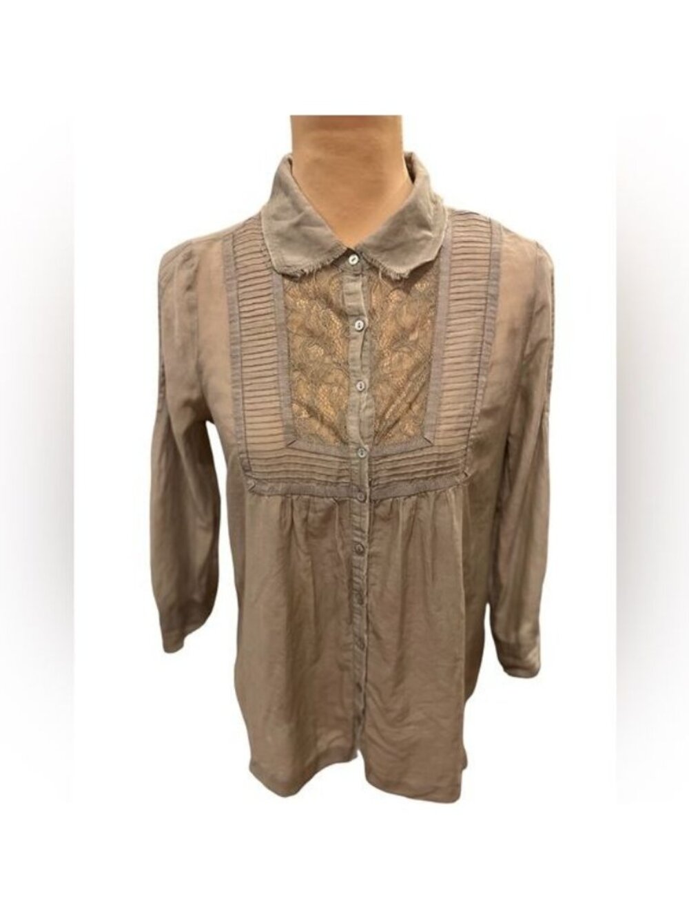 Joie women’s silk cotton blend blouse size small frayed accents on collar Small